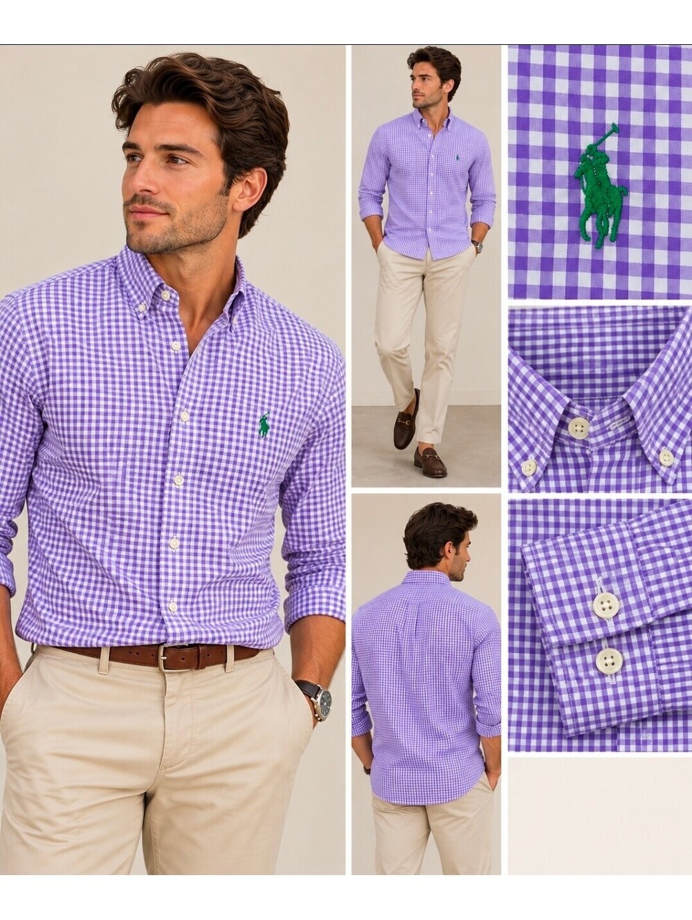 Ralph Lauren Men’s M Purple White Gingham Button Down Shirt Green Pony Cotton
